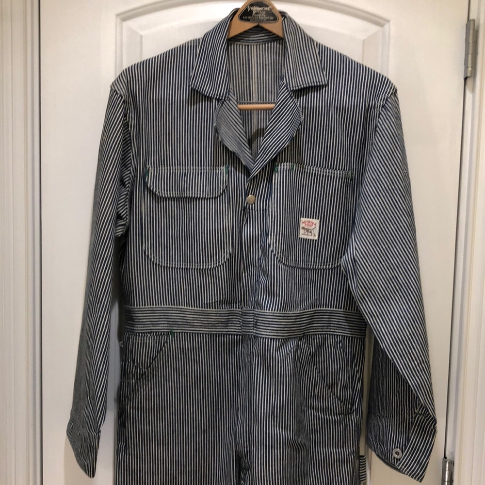 Pointer Brand striped denim coveralls